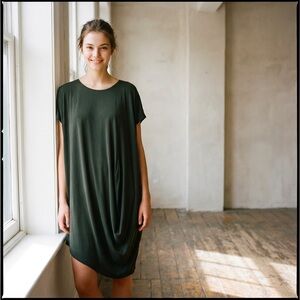 Issey Miyake Asymmetric Draped Knit Dress Dark Olive M–XL